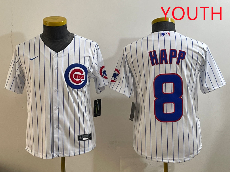 Youth Chicago Cubs #8 Happ white  MLB 2025 jersey